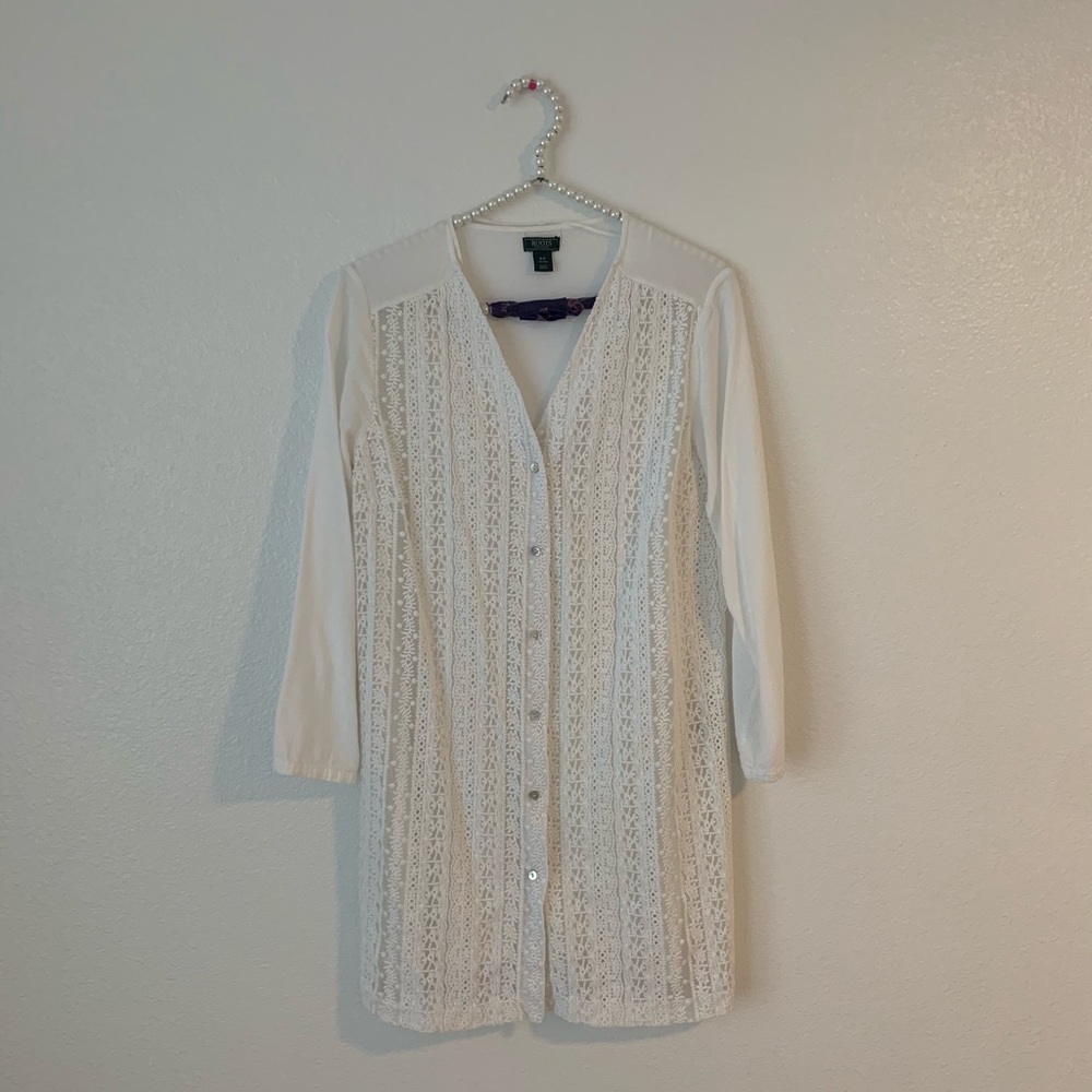 Roots White Lace Button-Down Tunic Small